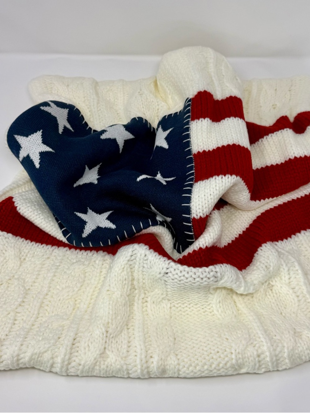 Pottery Barn American Flag Cable Knit Pillow Cover, 24" Square NEW, July 4th - Picture 4 of 5